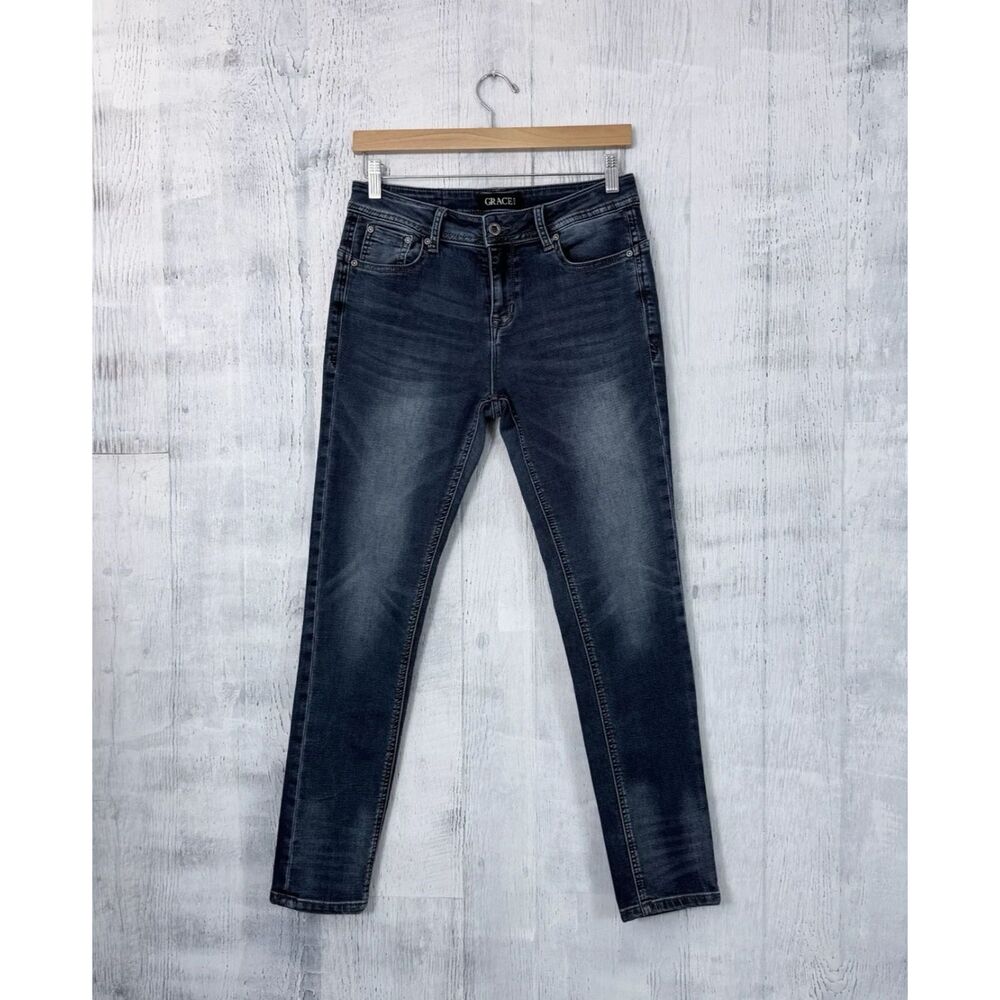 Grace In La Easy Fit Skinny Ankle Jeans Mid-Rise Whiskered Women's Size 28